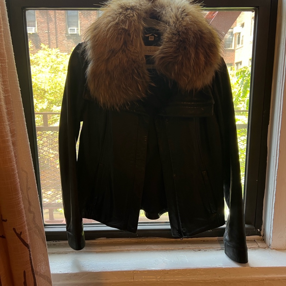 Andrew Marc Leather Jacket with Fur Collar